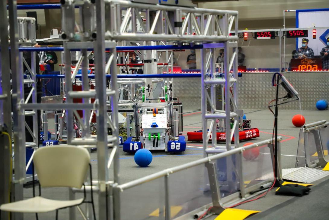 FIRST robotics team robot on playing field